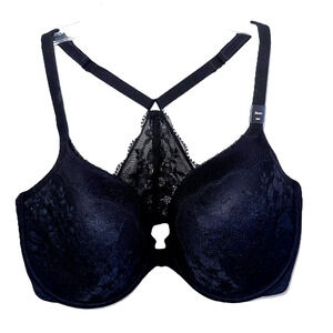 VICTORIAS SECRET Black Lace T Back PUSH-UP Wired Front Closure Bra 36DDD NWT